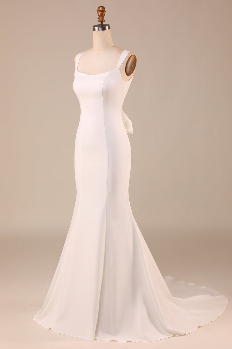 Charger l&#39;image dans la galerie, Robe de mariée simple sirène ivoire avec nœud papillon arrière