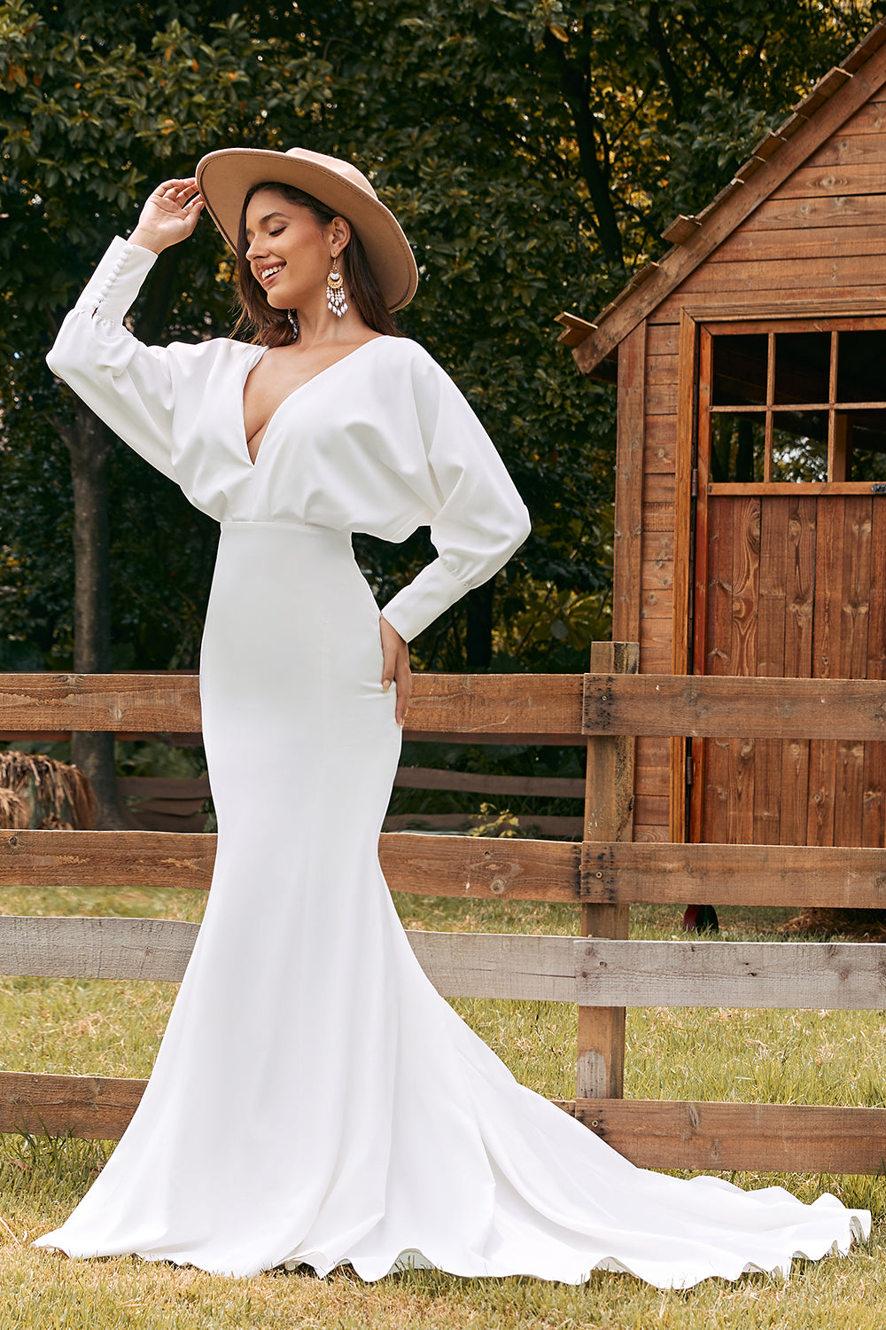 Robe de mariée sirène à manches longues Ivoire simple
