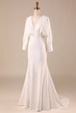 Simple Sirène Ivoire Manches Longues Robe de mariée Col V Profond