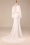 Simple Sirène Ivoire Manches Longues Robe de mariée Col V Profond