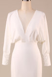 Simple Sirène Ivoire Manches Longues Robe de mariée Col V Profond