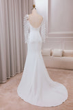 Ivoire trompette balayage train manches longues robe de mariée avec 3D Appliques