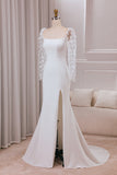 Ivoire trompette balayage train manches longues robe de mariée avec 3D Appliques