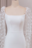 Ivoire trompette balayage train manches longues robe de mariée avec 3D Appliques