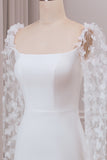 Ivoire trompette balayage train manches longues robe de mariée avec 3D Appliques