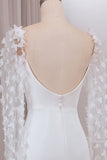 Ivoire trompette balayage train manches longues robe de mariée avec 3D Appliques