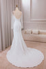 Charger l&#39;image dans la galerie, Ivoire trompette chérie cou satin robe de mariée avec dentelle manches longues
