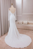 Ivoire trompette chérie cou satin robe de mariée avec dentelle manches longues