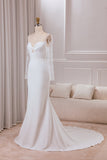 Ivoire trompette chérie cou satin robe de mariée avec dentelle manches longues