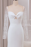 Ivoire trompette chérie cou satin robe de mariée avec dentelle manches longues