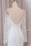 Ivoire trompette chérie cou satin robe de mariée avec dentelle manches longues