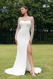Ivoire Illusion Manches Longues Dos Nu Sirène Robe de Mariée avec Fente