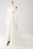 Robe de mariée longue en mousseline de soie ivoire avec papillons 3D, manches longues