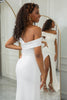 Charger l&#39;image dans la galerie, Robe de mariée drapée simple Ivoire une épaule avec fente