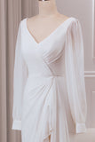 Ivoire Col V Manches longues A-ligne Robe de mariée en mousseline de soie