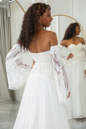 Ivoire chérie détachable manches évasées robe de mariée Boho