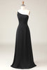 Charger l&#39;image dans la galerie, Robe de demoiselle d’honneur noire en mousseline de soie A-ligne une épaule longueur plancher