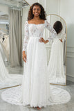 Robe de mariée en dentelle trapèze ivoire avec manches