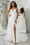 Robe de mariée en dentelle Sweep Train A-Line ivoire avec fente