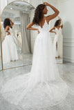 Robe de mariée en dentelle Sweep Train A-Line ivoire avec fente