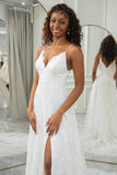 Robe de mariée en dentelle Sweep Train A-Line ivoire avec fente