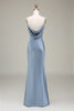 Charger l&#39;image dans la galerie, Fourreau bleu poussiéreux Spaghetti Bretelles Satin Longue robe de demoiselle d’honneur