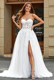 Robe de mariée longue en tulle Corset blanc avec fente