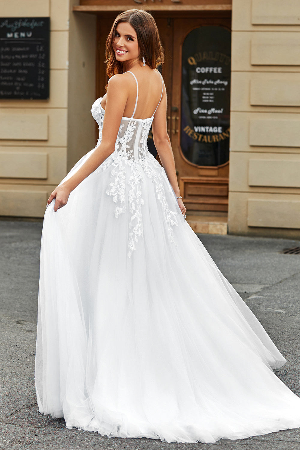 Zapaka Femmes Corset Ivoire Longue robe de mariee en tulle avec fente A ligne Spaghetti Bretelles Robe de mariee ZAPAKA FR