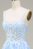 Charger l&#39;image dans la galerie, Tulle A-ligne Spaghetti Bretelles Bleu Ciel Robe de bal avec Appliques