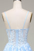 Charger l&#39;image dans la galerie, Tulle A-ligne Spaghetti Bretelles Bleu Ciel Robe de bal avec Appliques
