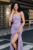 Charger l&#39;image dans la galerie, Élégante sirène bretelles spaghetti lilas longue robe de soirée avec fente