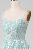 Glitter Menthe A-Line Tulle Robe de Soirée longue avec dentelle