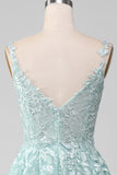 Glitter Menthe A-Line Tulle Robe de Soirée longue avec dentelle