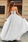 Robe de mariée longue à manches bouffantes trapèze blanche avec appliques