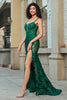 Charger l&#39;image dans la galerie, Élégante sirène bretelles spaghetti vert foncé longue robe de soirée avec appliques