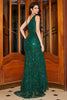 Charger l&#39;image dans la galerie, Superbe sirène une épaule vert foncé paillettes longue robe de soirée avec fente