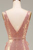 Charger l&#39;image dans la galerie, Robe de soirée sirène rose vif scintillant avec fente