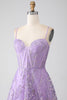Charger l&#39;image dans la galerie, Robe de Soirée trapèze à bretelles fines et corset lilas avec paillettes
