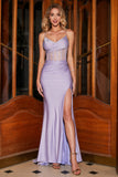 Robe de soirée Corset lilas à bretelles spaghetti sirène tendance avec fente devant