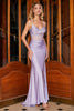 Charger l&#39;image dans la galerie, Robe de soirée Corset lilas à bretelles spaghetti sirène tendance avec fente devant