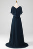 Charger l&#39;image dans la galerie, Robe de mariée à paillettes asymétriques à col en V bleu marine avec perles