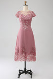 Dusty Rose - Robe trapèze échancrée illusion longueur thé avec paillettes