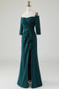 Charger l&#39;image dans la galerie, Robe de mère de la mariée sirène vert foncé, épaules dénudées, volants en cascade