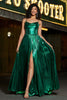Charger l&#39;image dans la galerie, Robe de soirée corset vert foncé scintillante avec fente