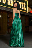 Robe de soirée corset vert foncé scintillante avec fente