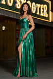 Robe de soirée corset vert foncé scintillante avec fente