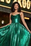 Robe de soirée corset vert foncé scintillante avec fente