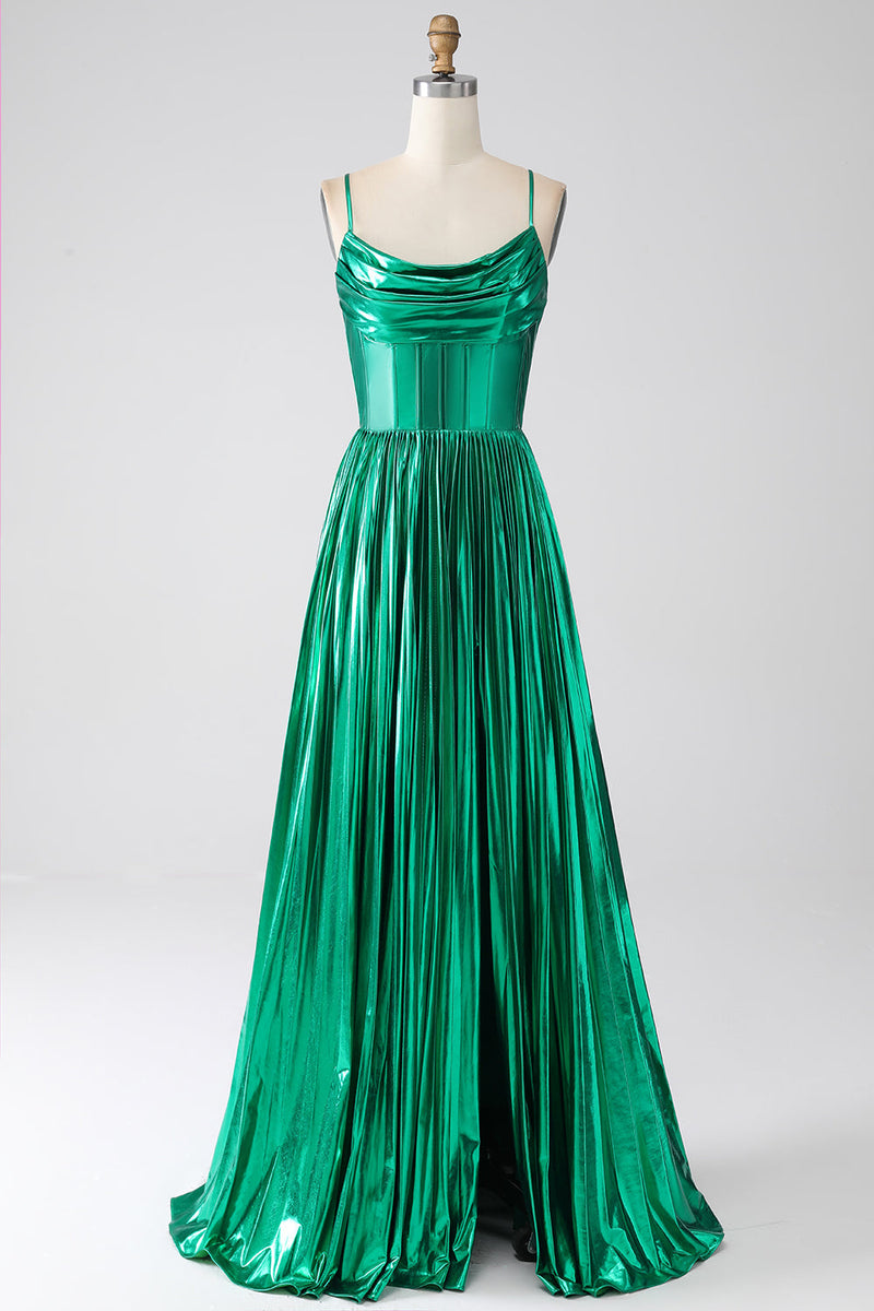 Charger l&#39;image dans la galerie, Robe de bal trapèze vert foncé corset avec fente