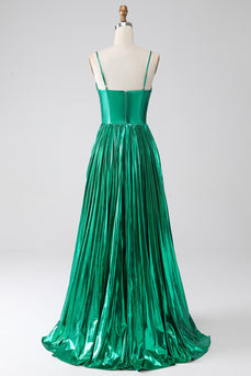 Robe de bal trapèze vert foncé corset avec fente