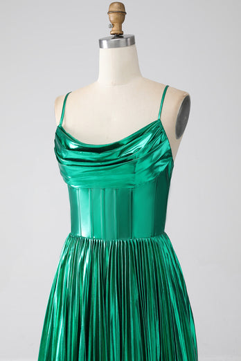Robe de bal trapèze vert foncé corset avec fente